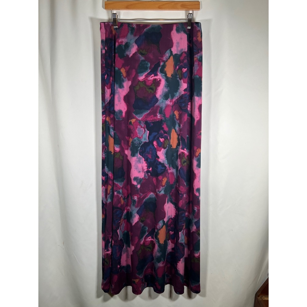 Gilli Womens XL Abstract Watercolor Maxi Skirt Purple Pink Jersey Knit S2131
